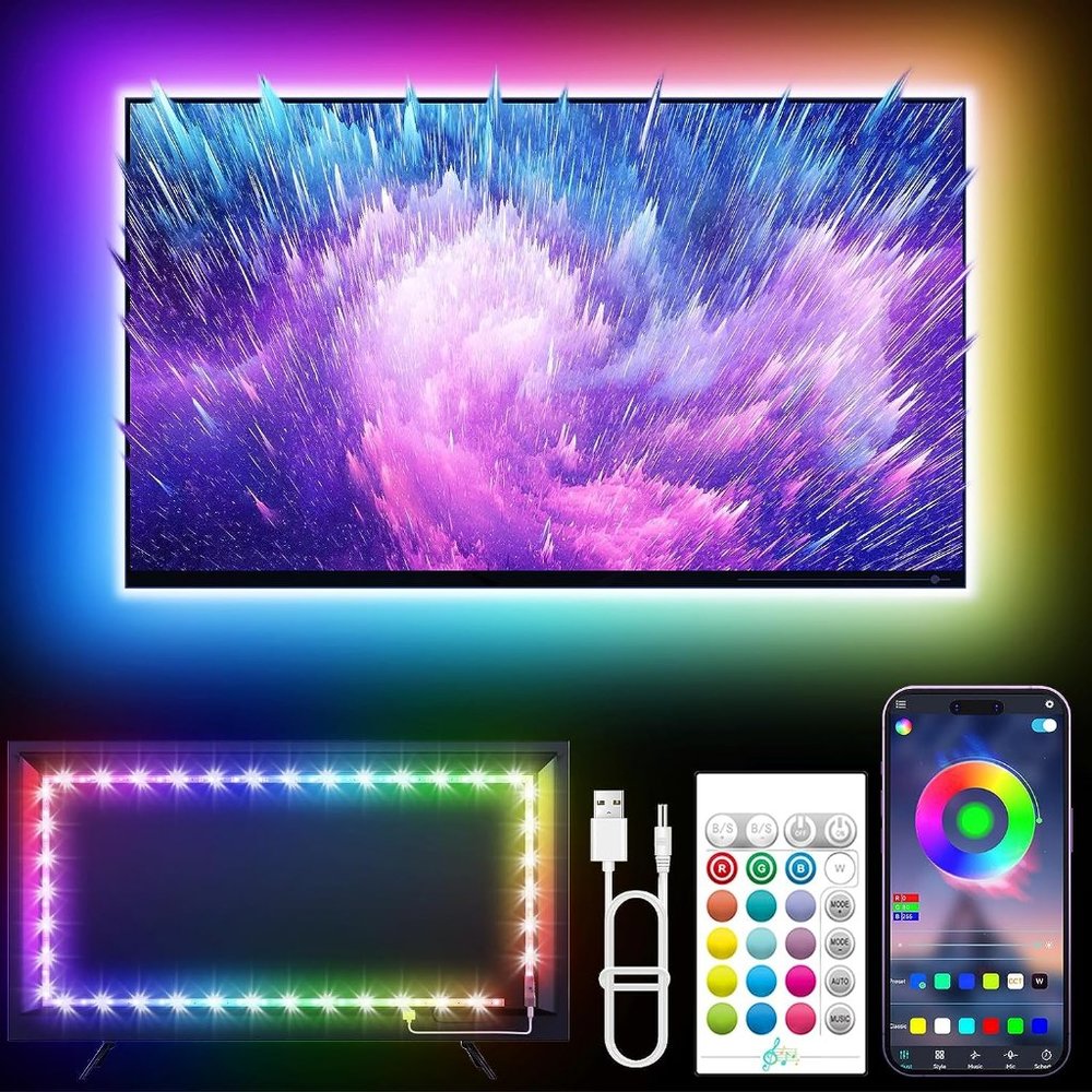 16.4ft Light for 45-75 Inch RGB TV Music Sync Bluetooth USB Powered for Bedroom